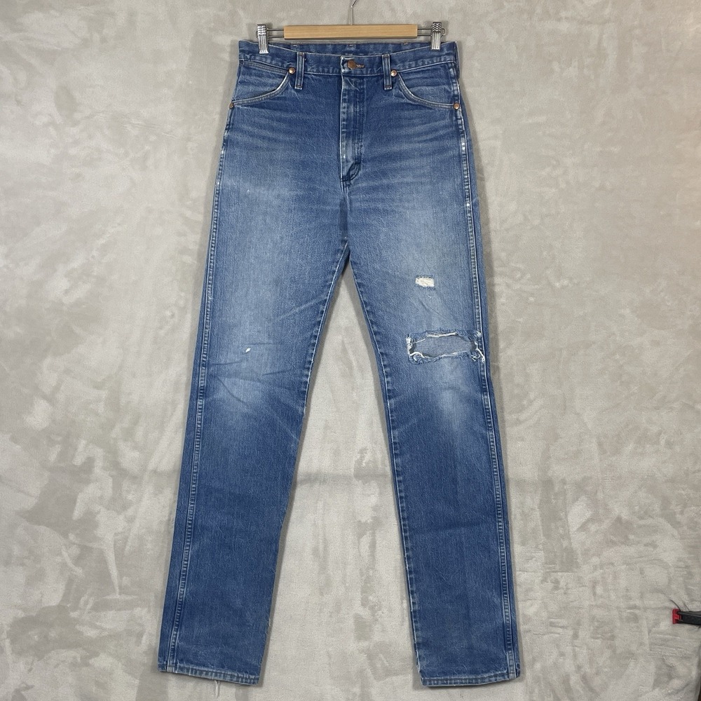 Vtg Wrangler 13mwz Cowboy Cut Jeans Mens 32x36 Blue Faded Wisker MADE IN USA